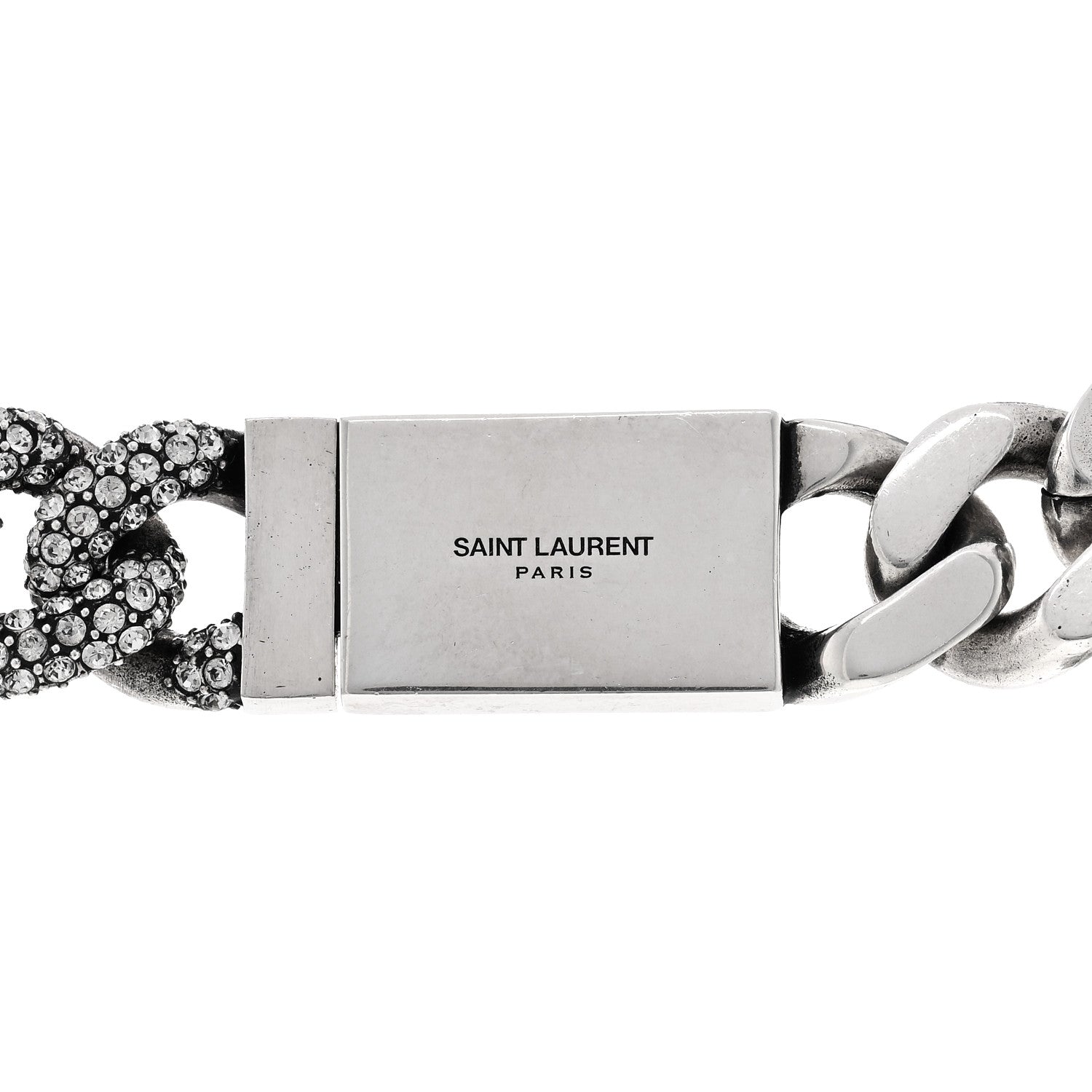 Saint Laurent Crystal Curb Chain Necklace Oxidized Silver 4 of 5