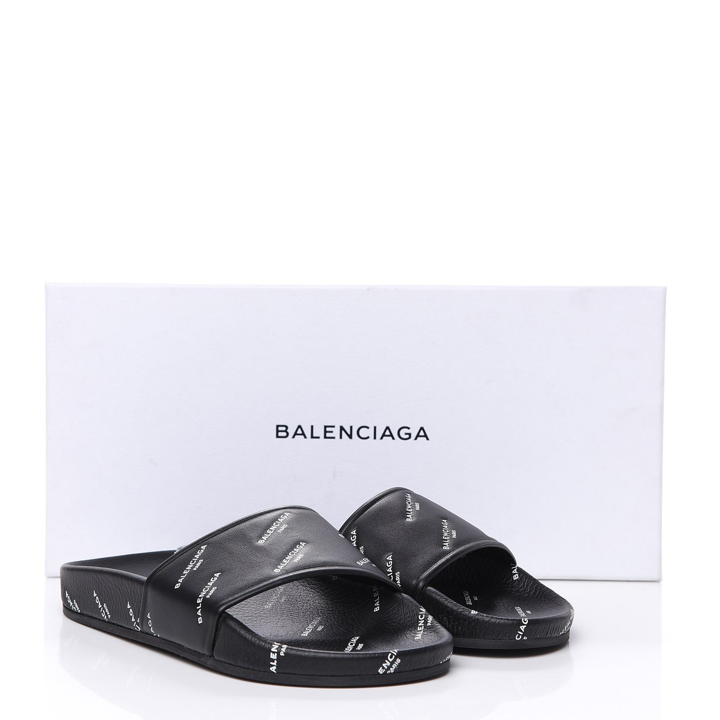 Nappa Allover Logo Embossed Womens Pool Slide Sandals 35 Black White
