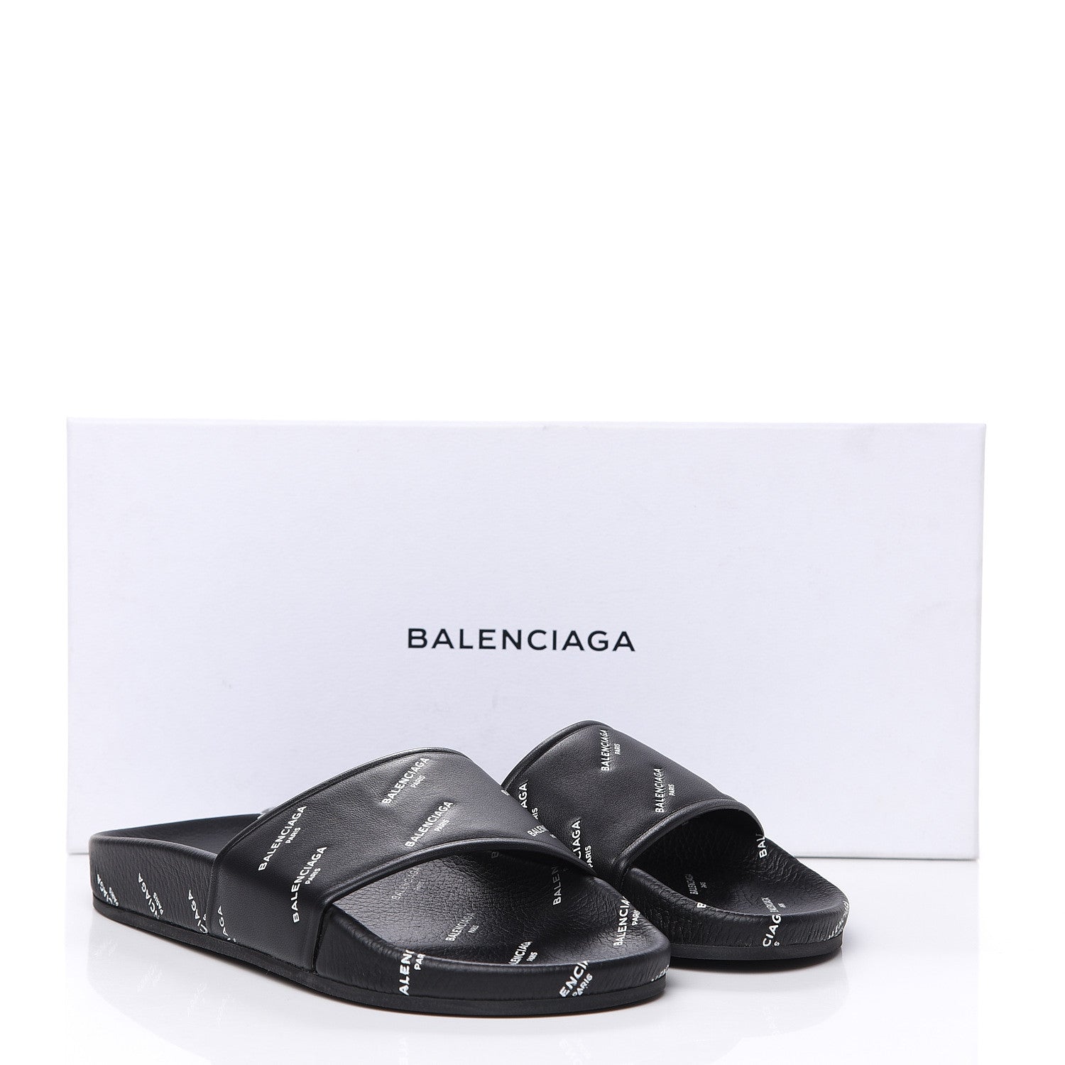 Balenciaga Nappa Allover Logo Embossed Womens Pool Slide Sandals 35 Black White 9 of 9