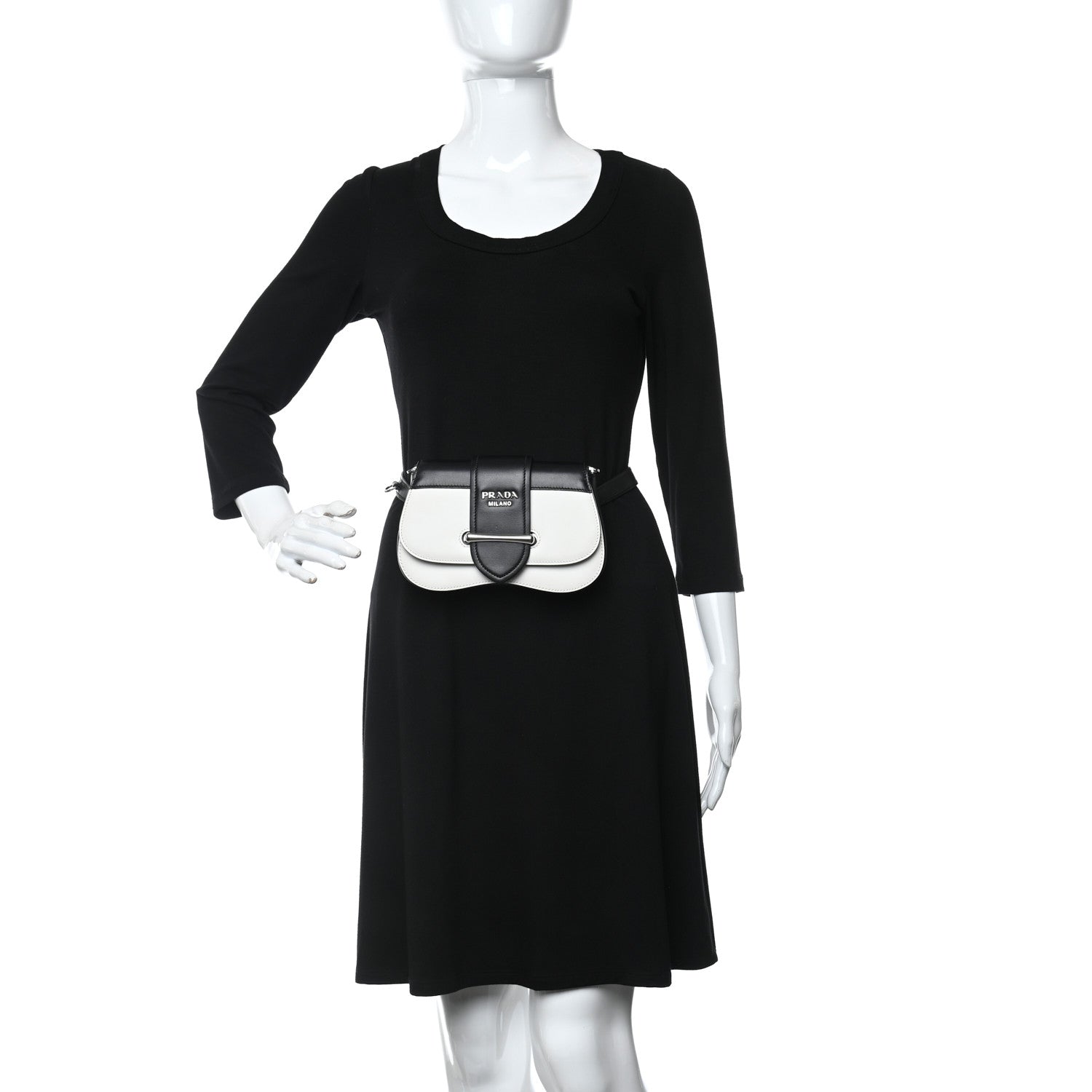 Prada City Calfskin Sidonie Belt Bag White Black 2 of 10