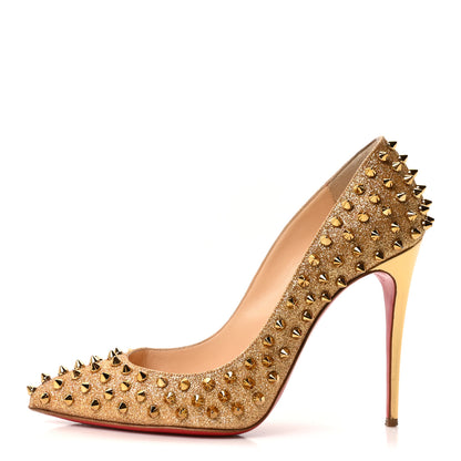 Christian Louboutin Glitter Mini Specchio Follies Spikes 100 Pumps 39.5 Gold 1 of 8