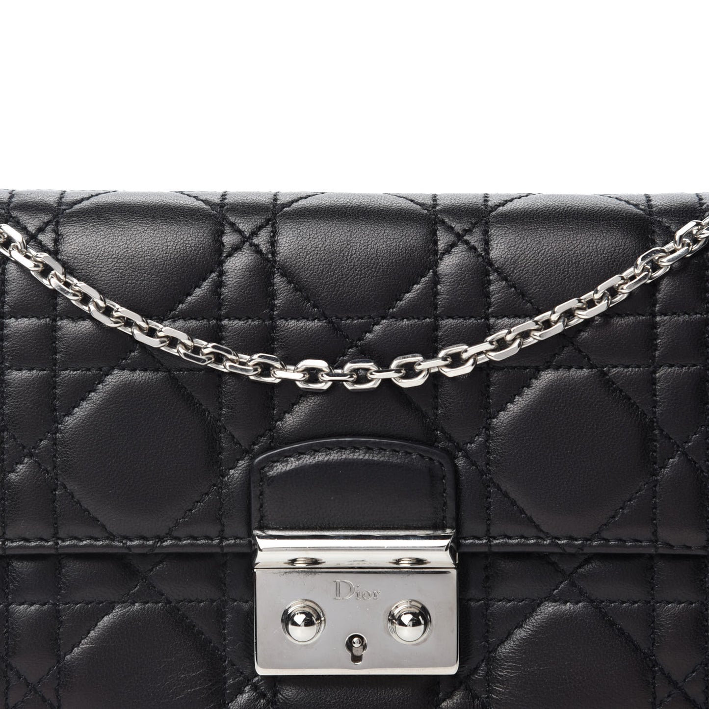 Lambskin Cannage Miss Dior Chain Wallet Black