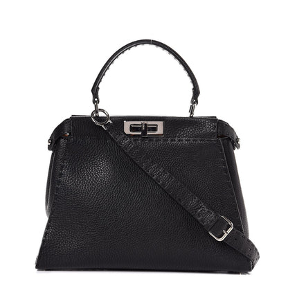 Fendi Cuoio Romano Selleria Bi-Color Medium Peekaboo Iconic Satchel Black Mou 1 of 9