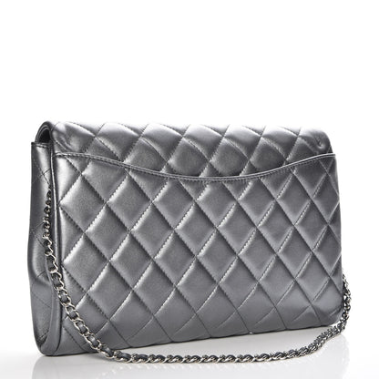 Chanel Metallic Lambskin Quilted Clutch With Chain Flap Dark Grey 3 of 8