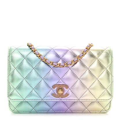 Chanel Iridescent Lambskin Quilted Glitter CC Roller Skate Wallet On Chain WOC Multicolor 1 of 11