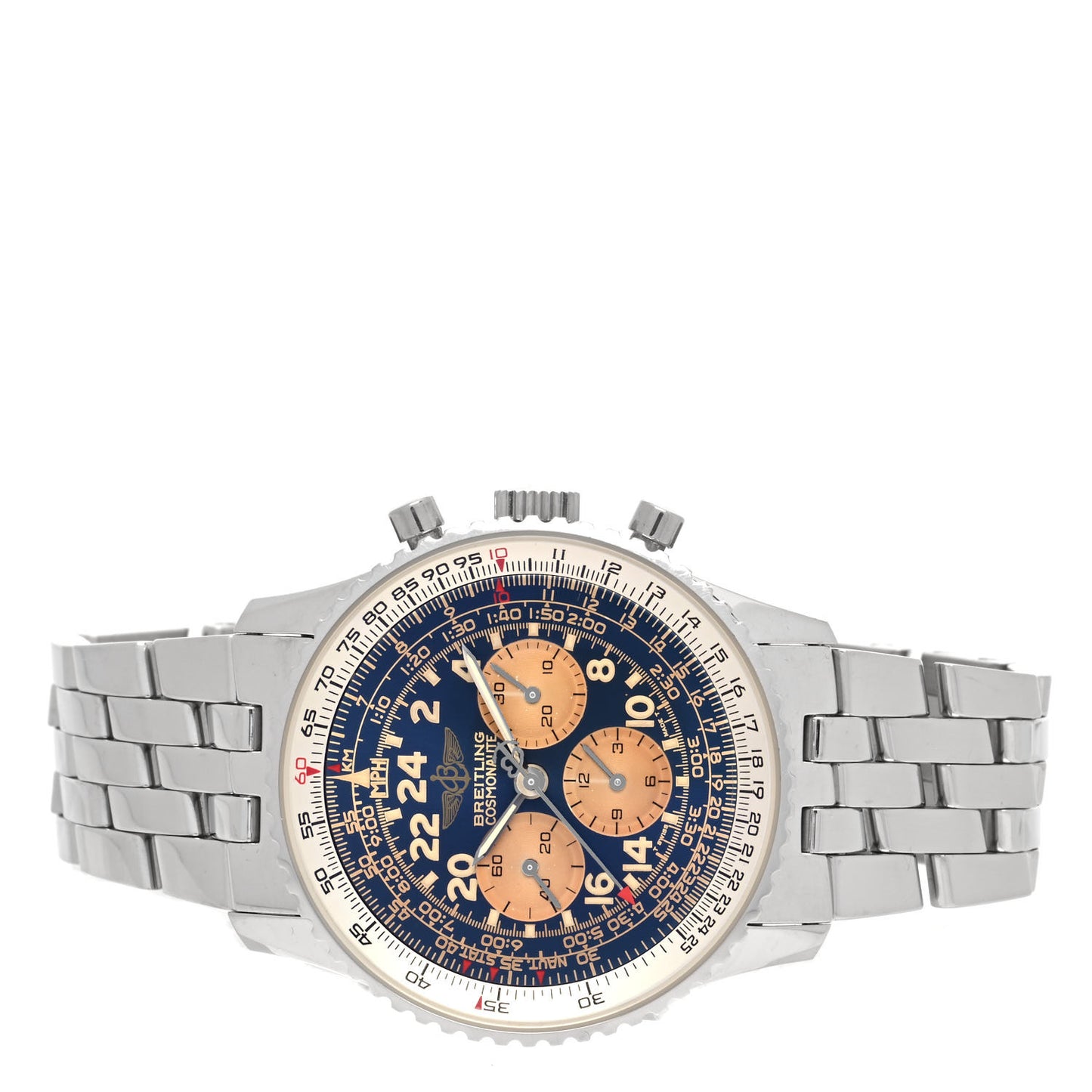 Stainless Steel 43mm Navitimer Cosmonaute Chronograph Manual Winding Watch Blue A12022