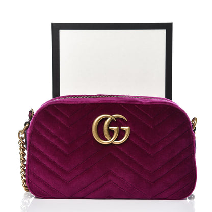 Gucci Velvet Matelasse Small GG Marmont Chain Shoulder Bag Fuchsia Violet Cyclamen 8 of 8
