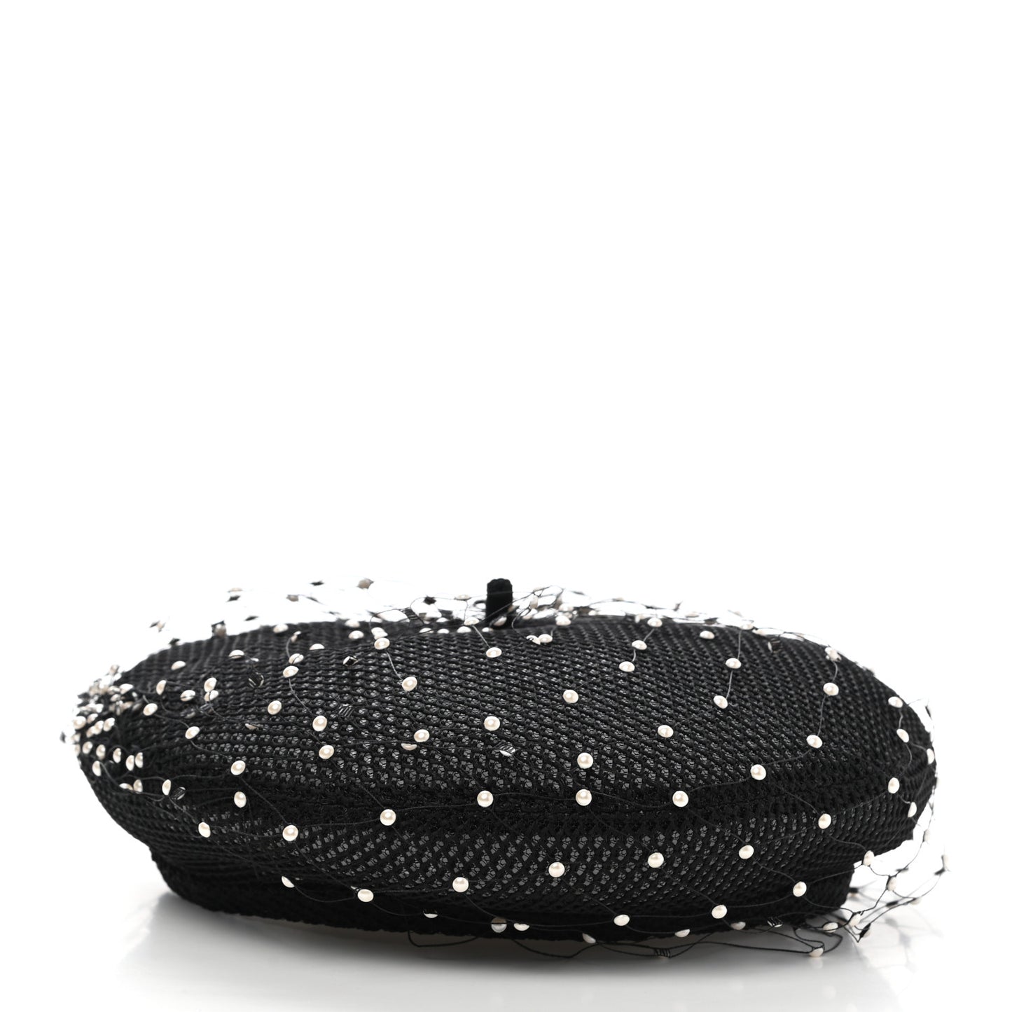 Polyester Nylon Pearl Beret with Veil Black