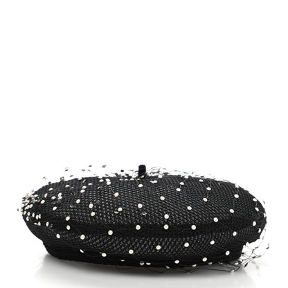 Christian Dior Polyester Nylon Pearl Beret with Veil Black 5 of 8