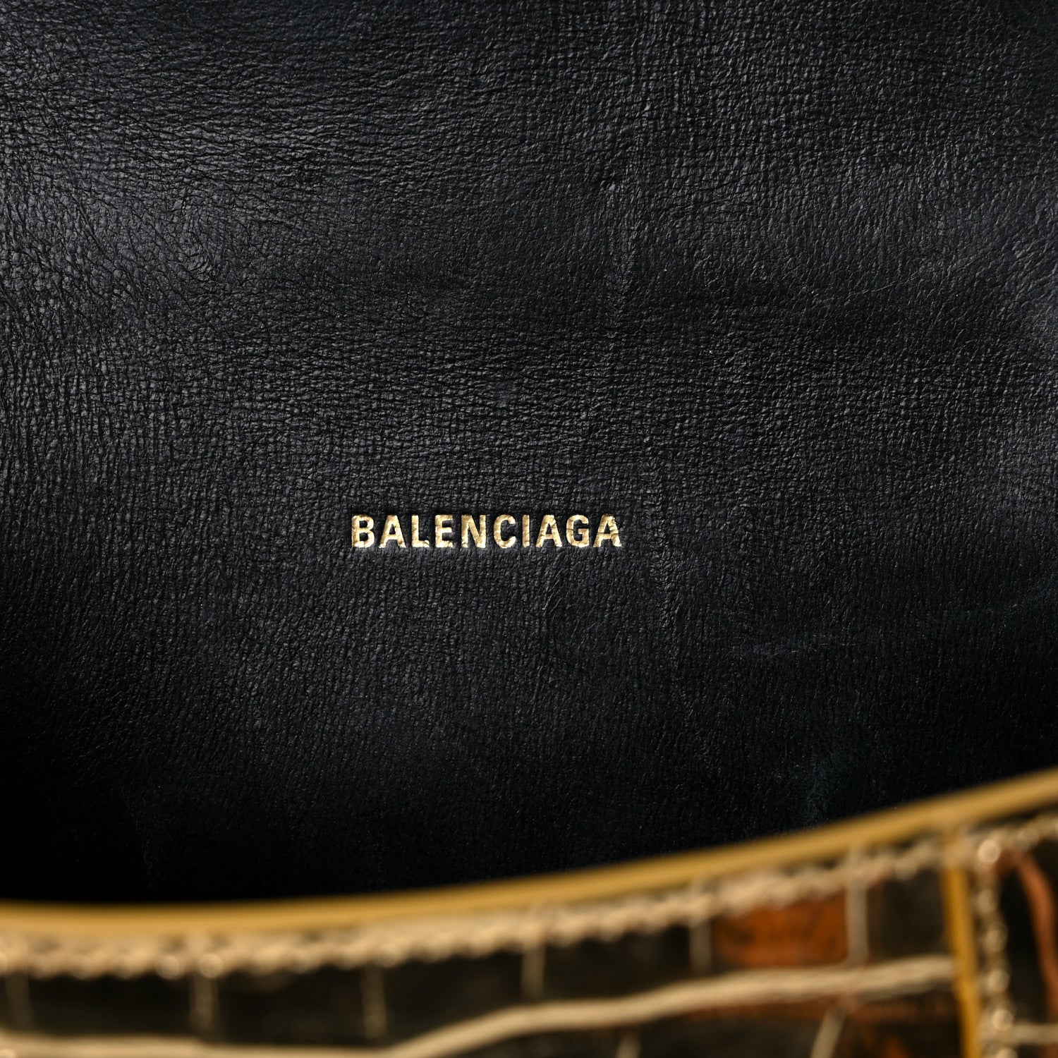 Balenciaga Metallic Calfskin Crocodile Embossed Hourglass Top Handle Bag XS Gold 6 of 13