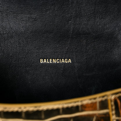 Balenciaga Metallic Calfskin Crocodile Embossed Hourglass Top Handle Bag XS Gold 6 of 13