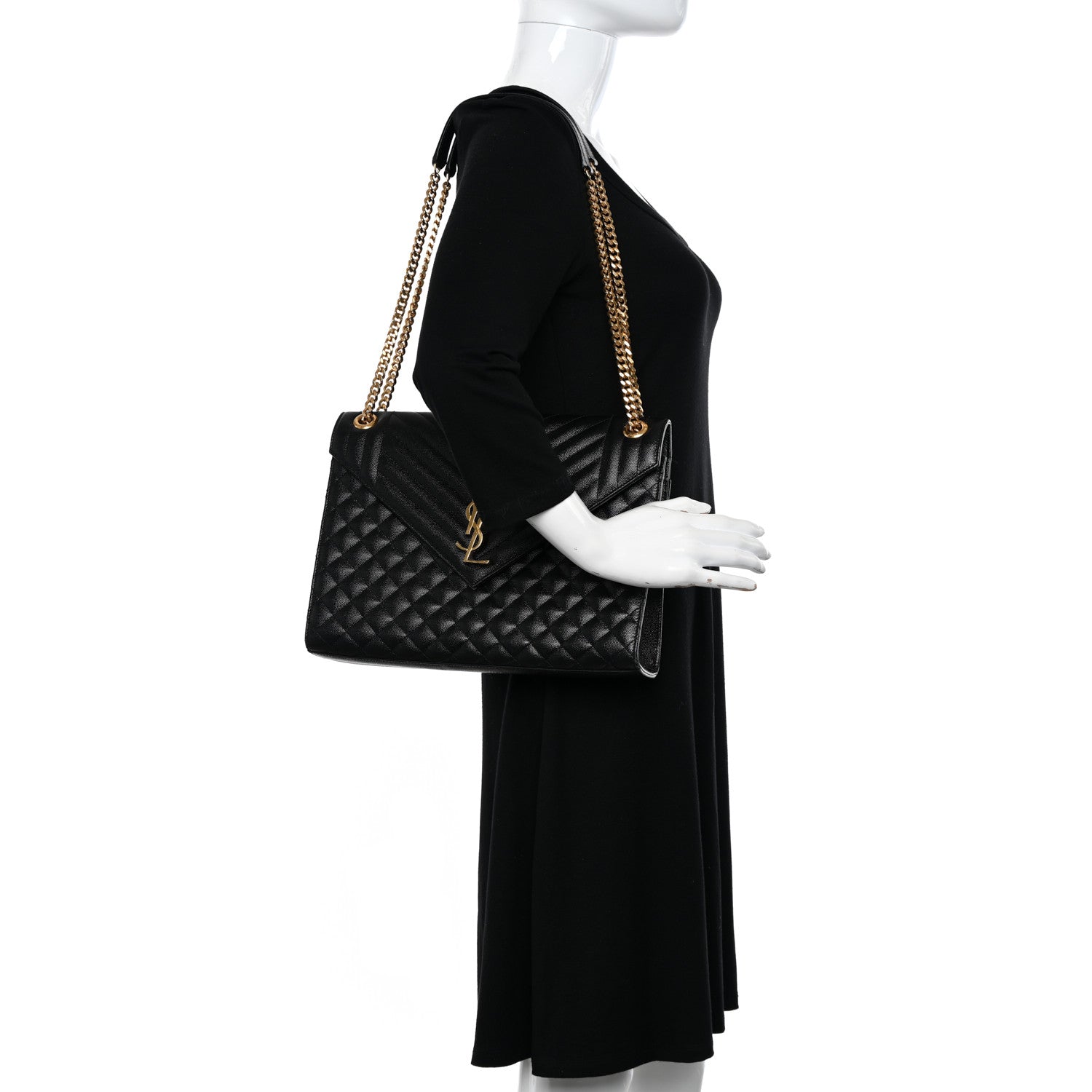 Saint Laurent Grain De Poudre Textured Mixed Matelasse Large Triquilt Monogram Satchel Black 2 of 15