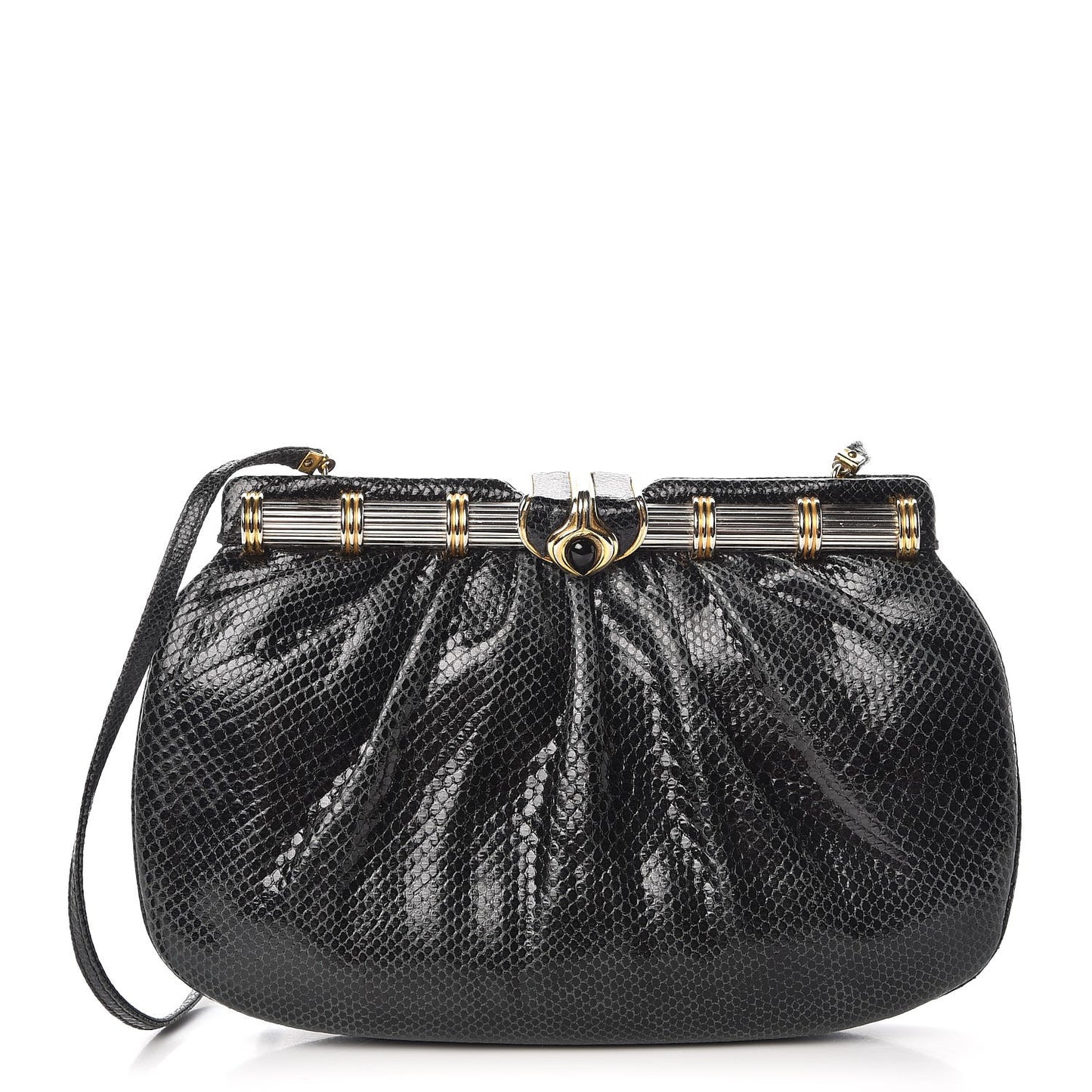 Snakeskin Pleated Evening Bag Black