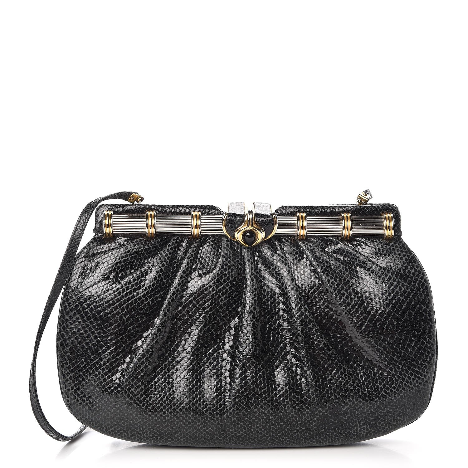 Judith Leiber Snakeskin Pleated Evening Bag Black 1 of 8