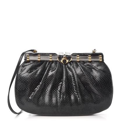 Judith Leiber Snakeskin Pleated Evening Bag Black 1 of 8