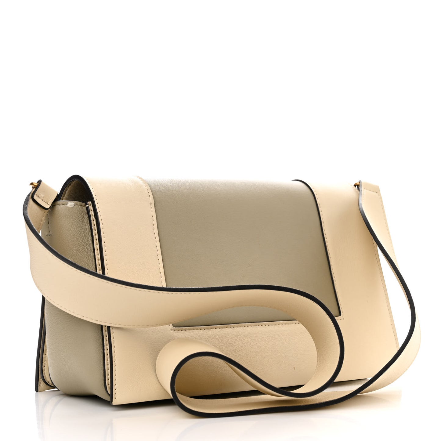 Shiny Smooth Calfskin Medium Frame Shoulder Bag Chalk Mastic