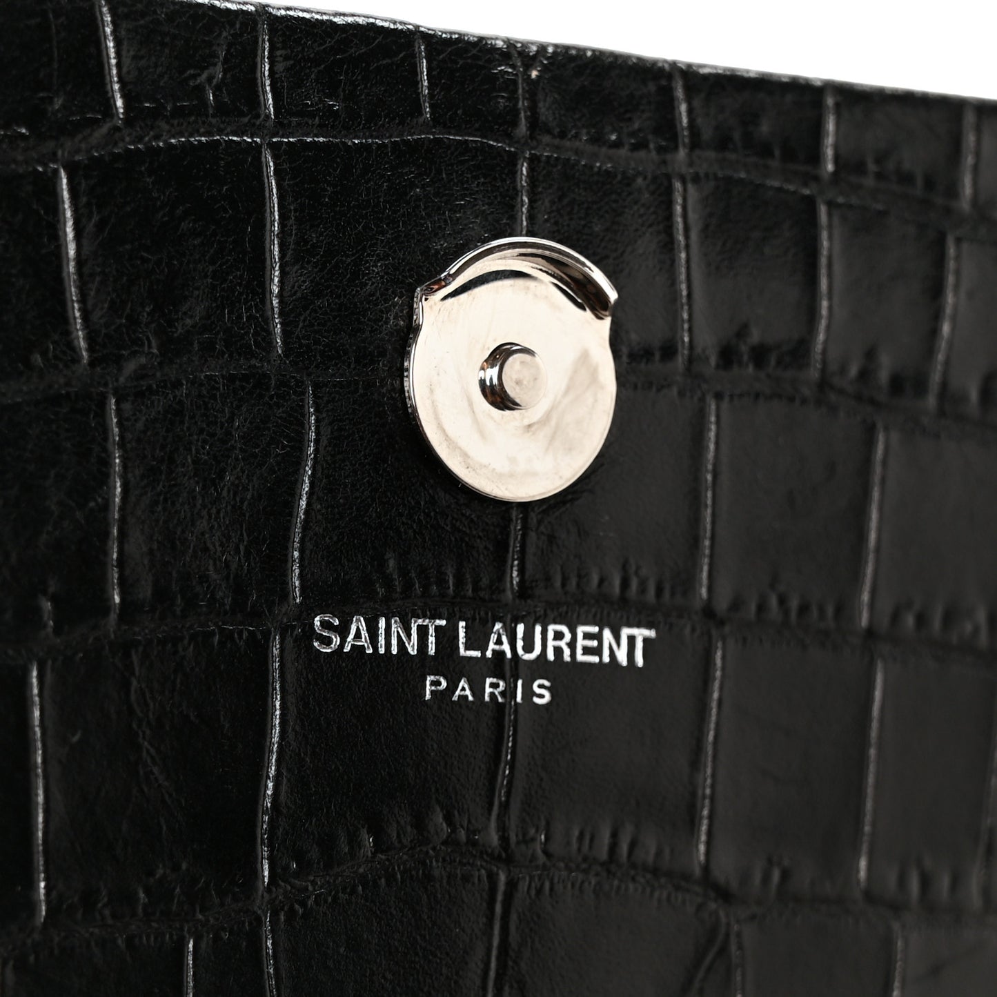 Calfskin Crocodile Embossed Medium Classic Monogram Kate Tassel Satchel Black