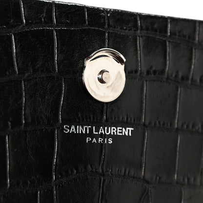 Saint Laurent Calfskin Crocodile Embossed Medium Classic Monogram Kate Tassel Satchel Black 8 of 11