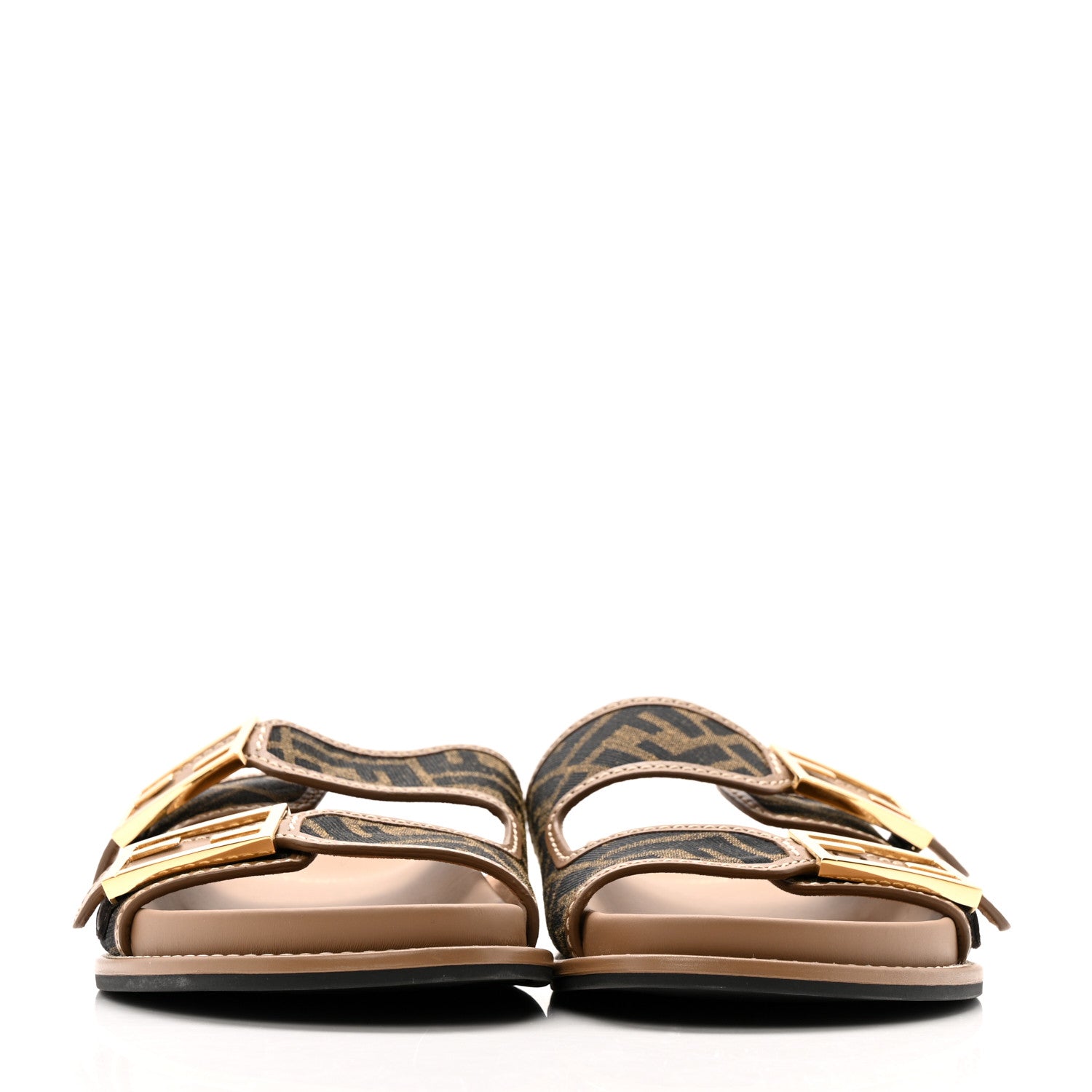 Fendi Fabric Jacquard Nappa FF Womens Fendi Feel Buckled Slide Sandals 40 Tobacco Black Miele Scuro 3 of 8