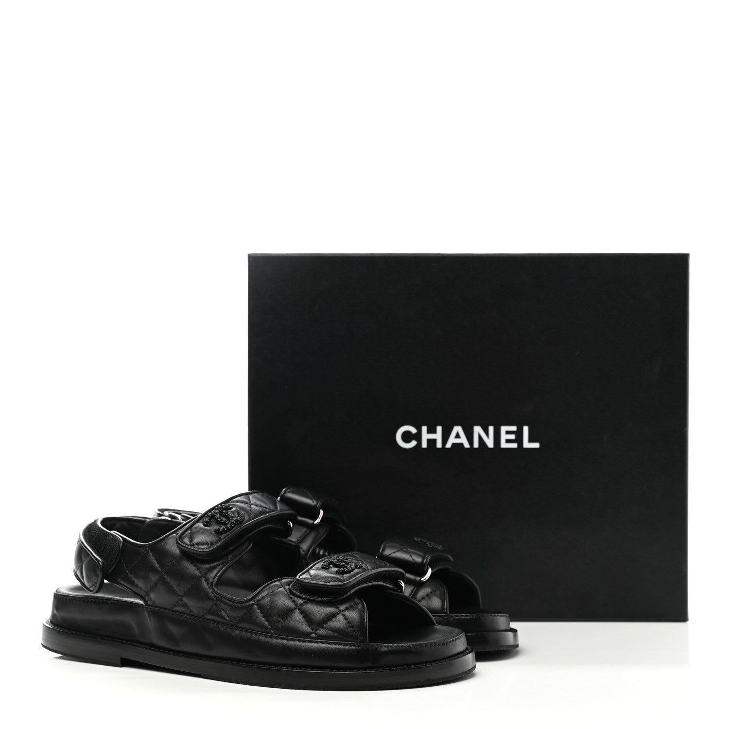 Chanel Lambskin Velcro Dad Sandals 38 Black 9 of 9