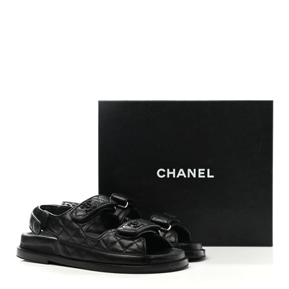 Chanel Lambskin Velcro Dad Sandals 38 Black 9 of 9