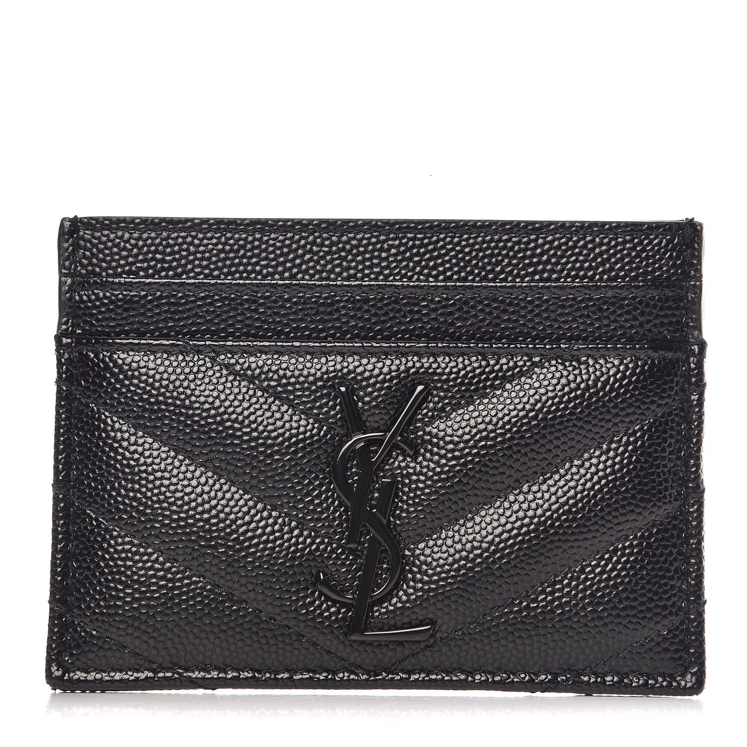 Saint Laurent Grain De Poudre Matelasse Chevron Monogram Credit Card Case Black 1 of 8