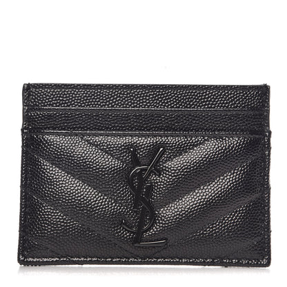 Saint Laurent Grain De Poudre Matelasse Chevron Monogram Credit Card Case Black 1 of 8