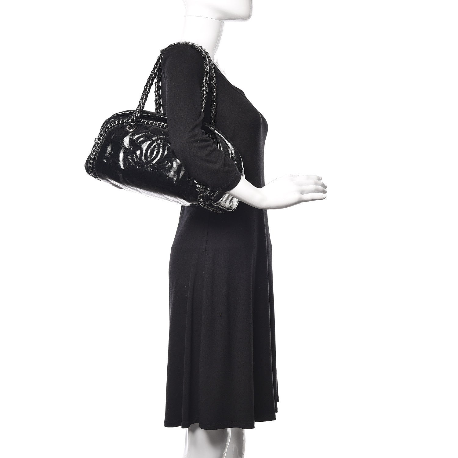 Chanel Patent Medium Luxe Ligne Bowler Black 2 of 12