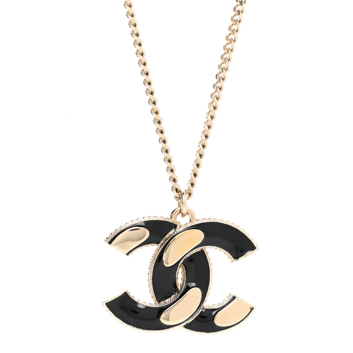 Enamel CC Pendant Necklace Black Light Gold