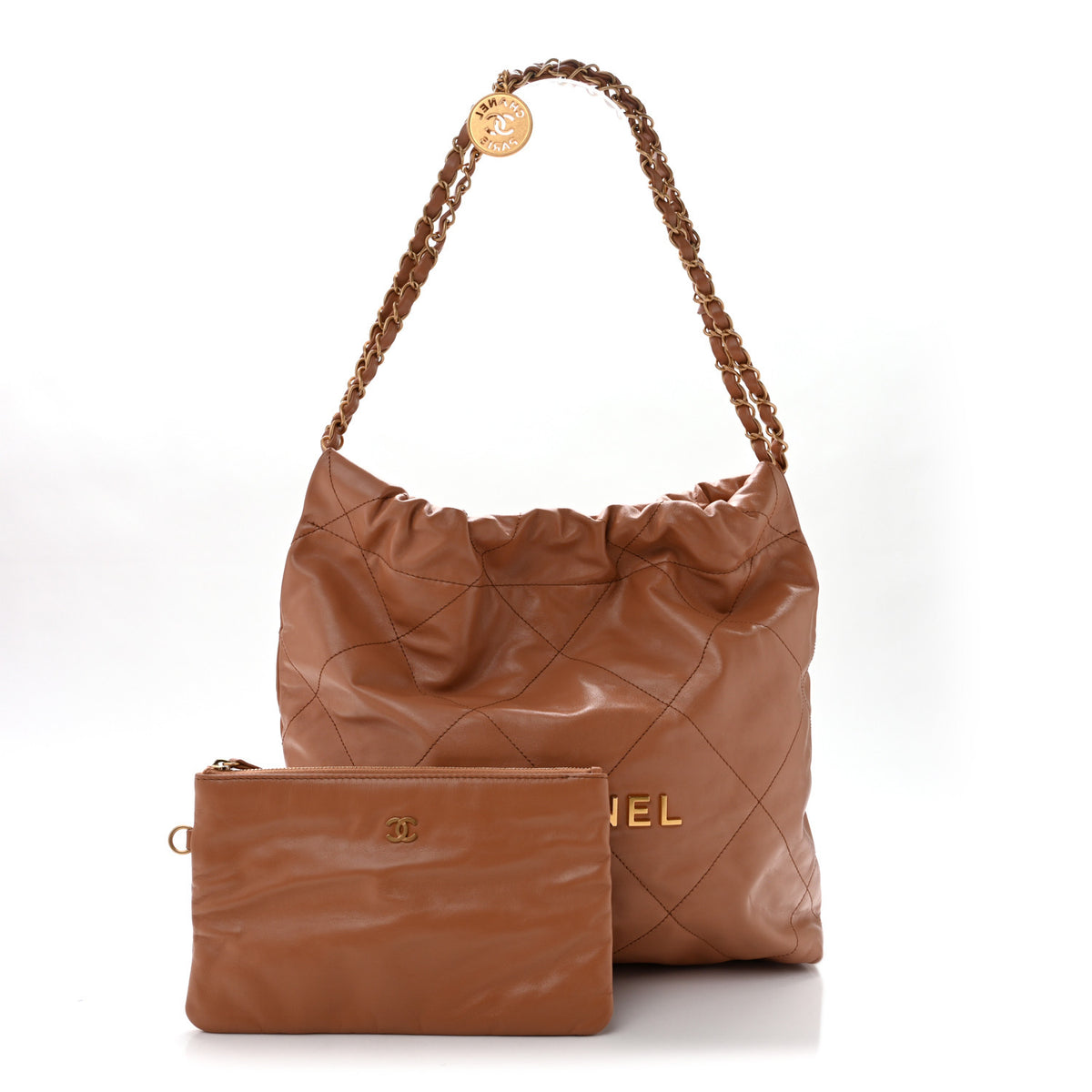 Chanel Shiny Calfskin Quilted Small Chanel 22 Beige 3 of 14