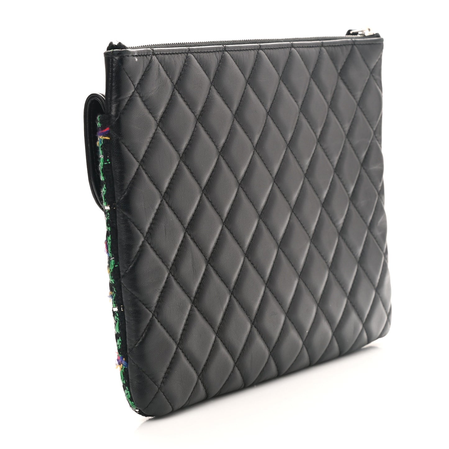 Lambskin Tweed Quilted Medium Flap Cosmetic Case Multicolor Black