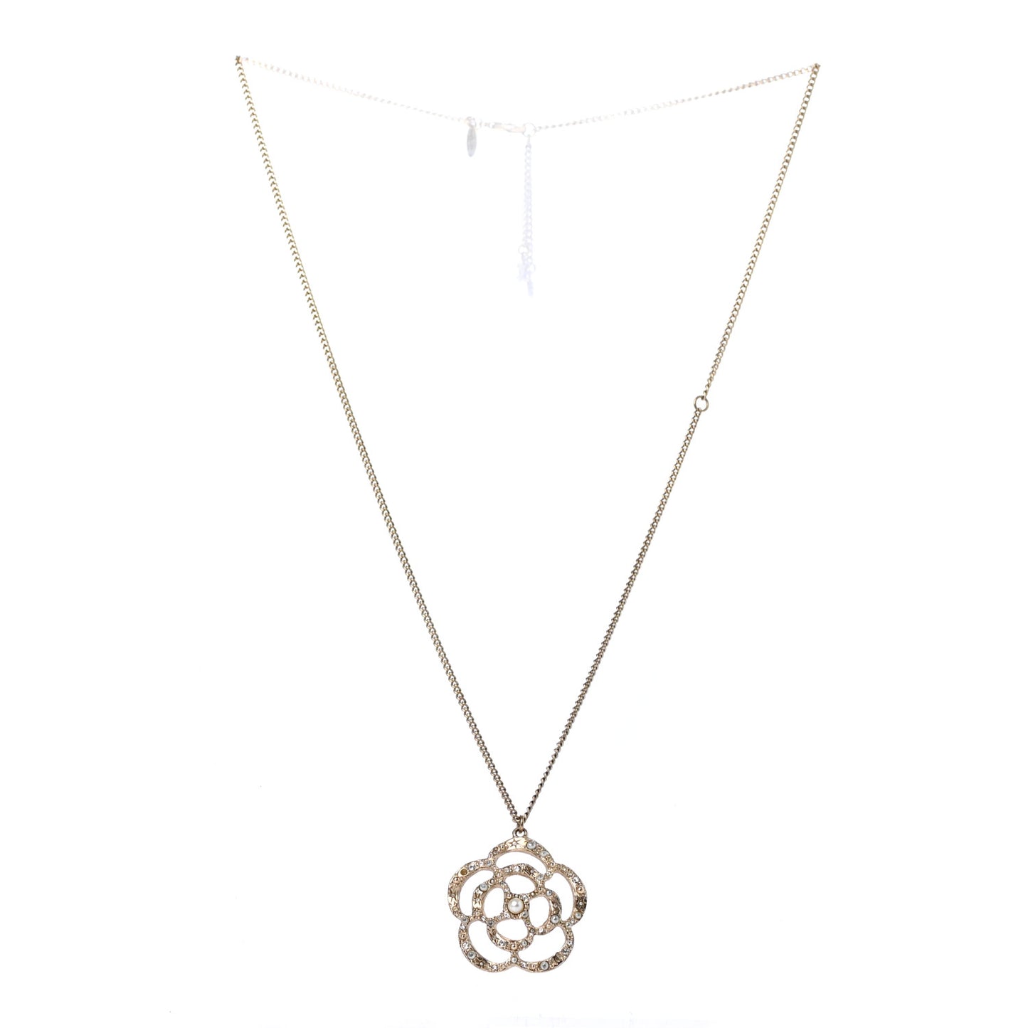 Crystal Pearl Camellia Necklace Gold