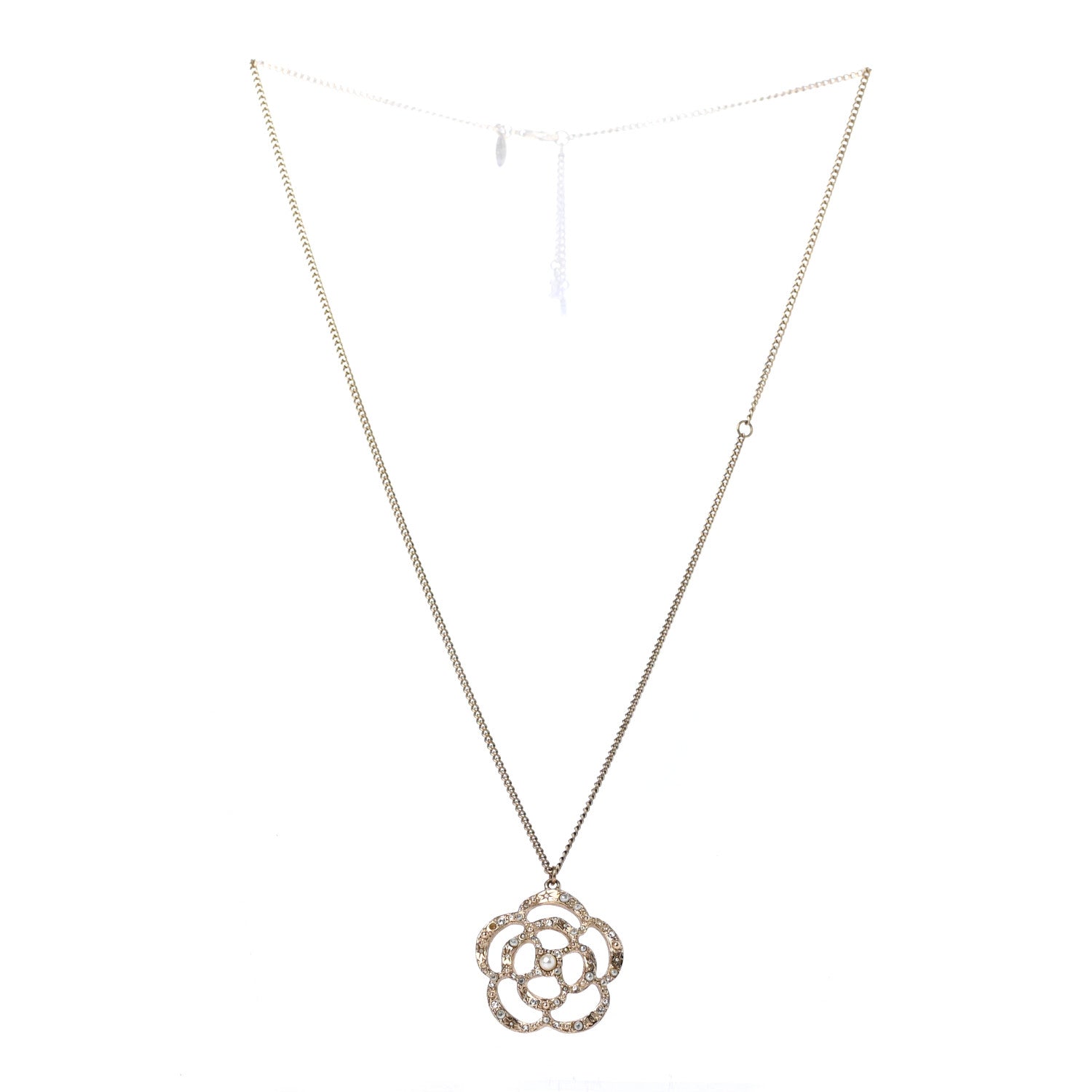 Chanel Crystal Pearl Camellia Necklace Gold 2 of 4