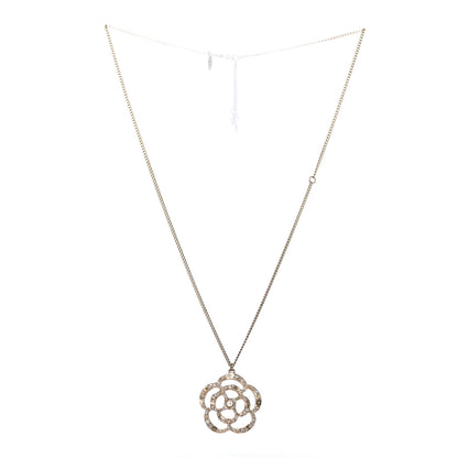 Chanel Crystal Pearl Camellia Necklace Gold 2 of 4