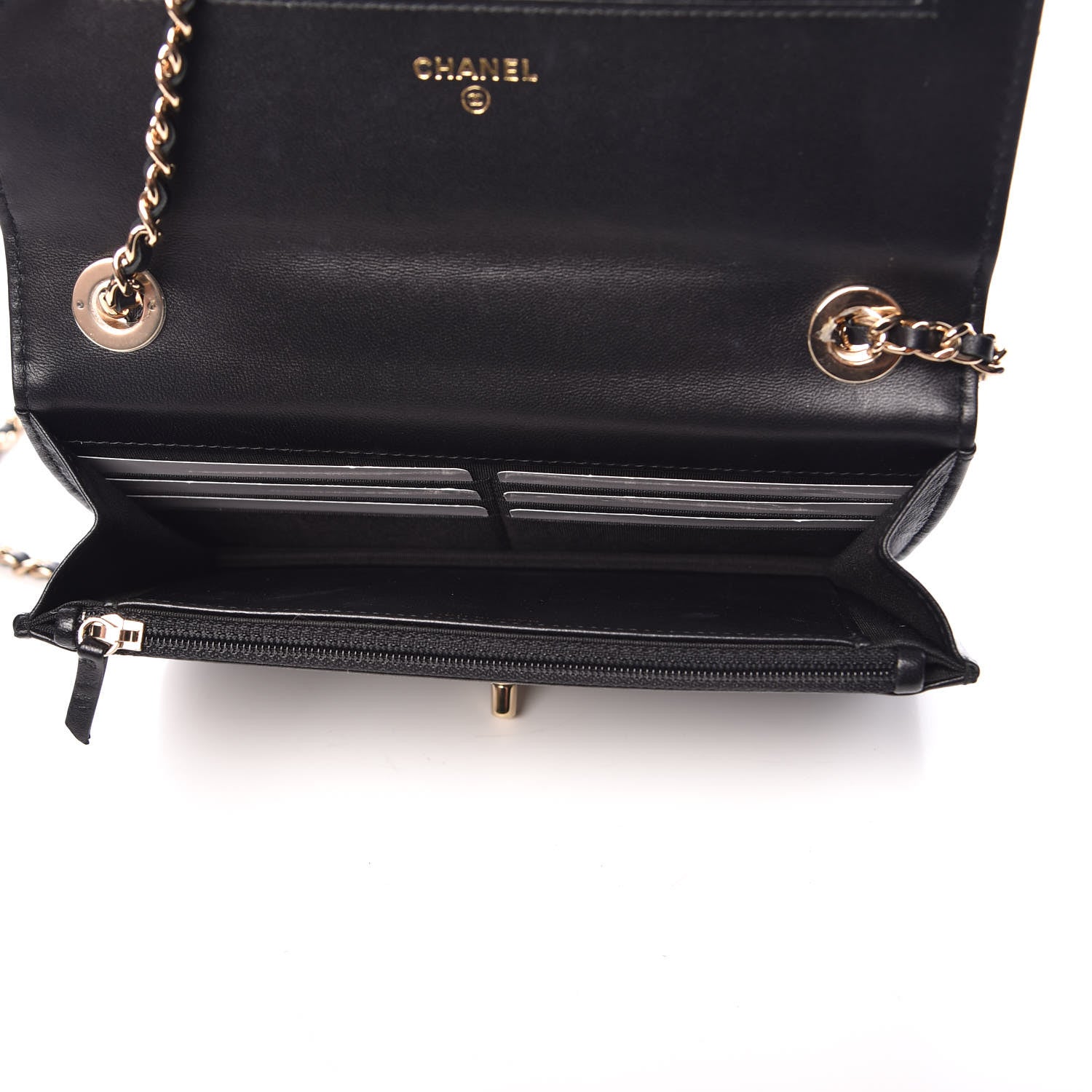 Chanel Lambskin Chevron Quilted Trendy CC Wallet On Chain WOC Black 5 of 13