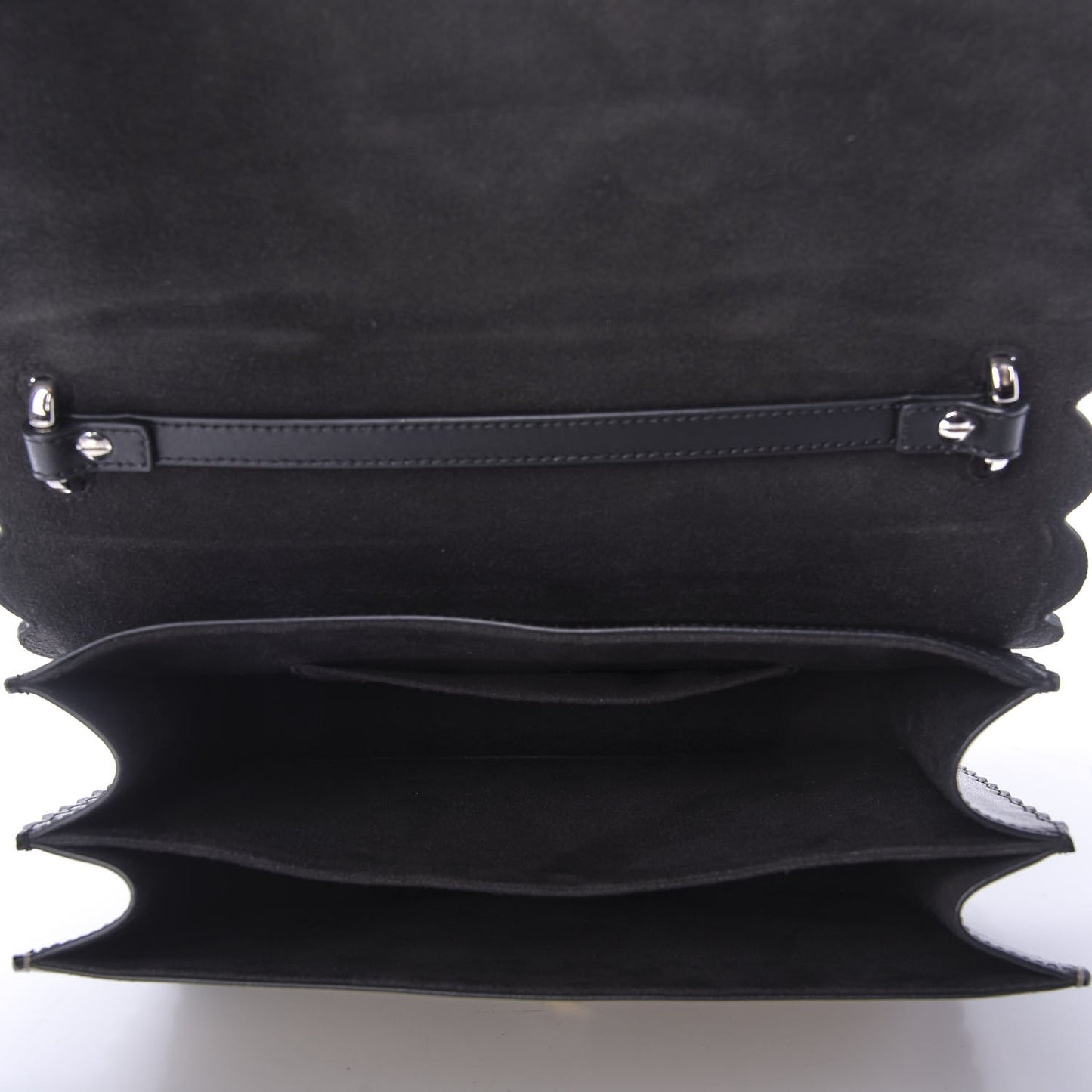 Vitello Liberty Pearl Bi-Color Flowers and Bows Scalloped Studded Kan I Shoulder Bag Black Camelia