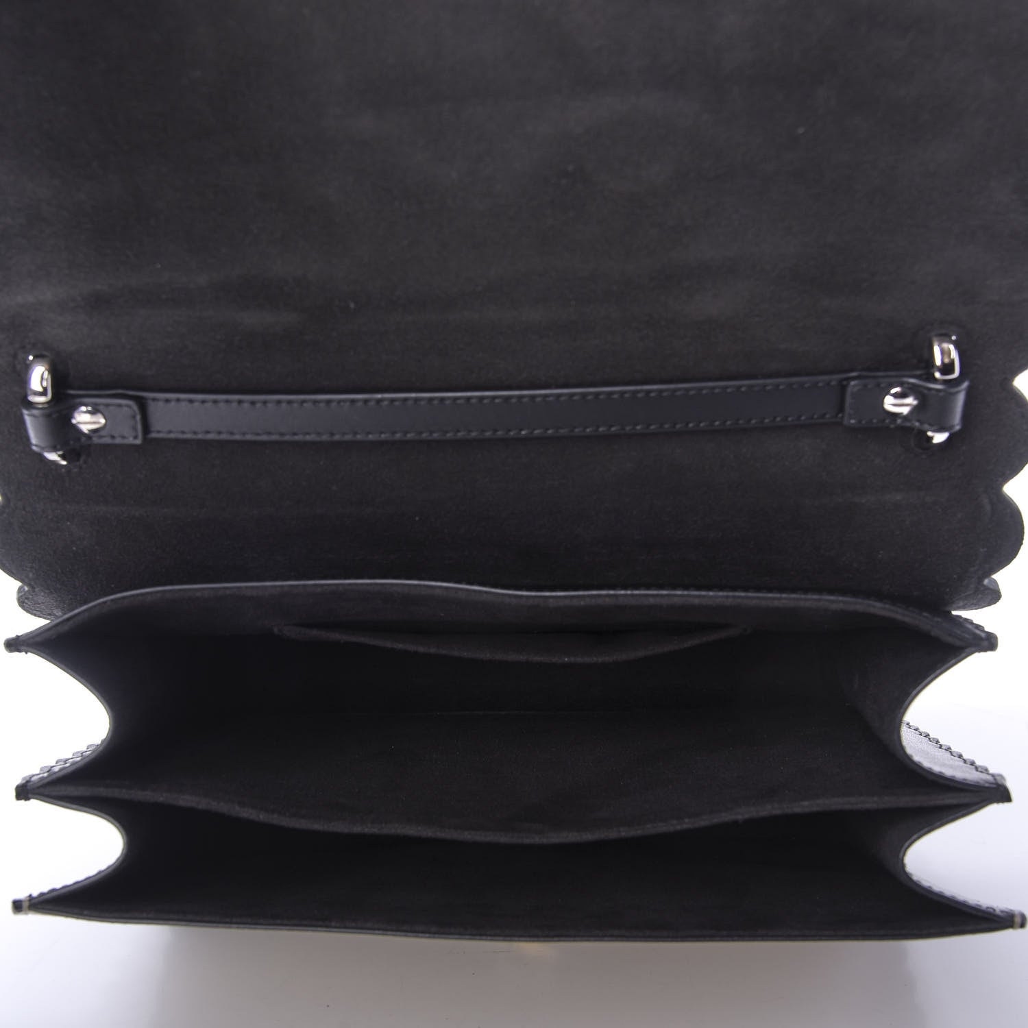 Fendi Vitello Liberty Pearl Bi-Color Flowers and Bows Scalloped Studded Kan I Shoulder Bag Black Camelia 6 of 10