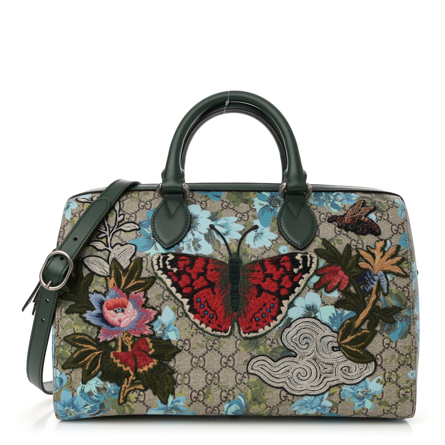 Gucci GG Supreme Monogram Bloom Butterfly Embroidered Medium Boston Green 1 of 10