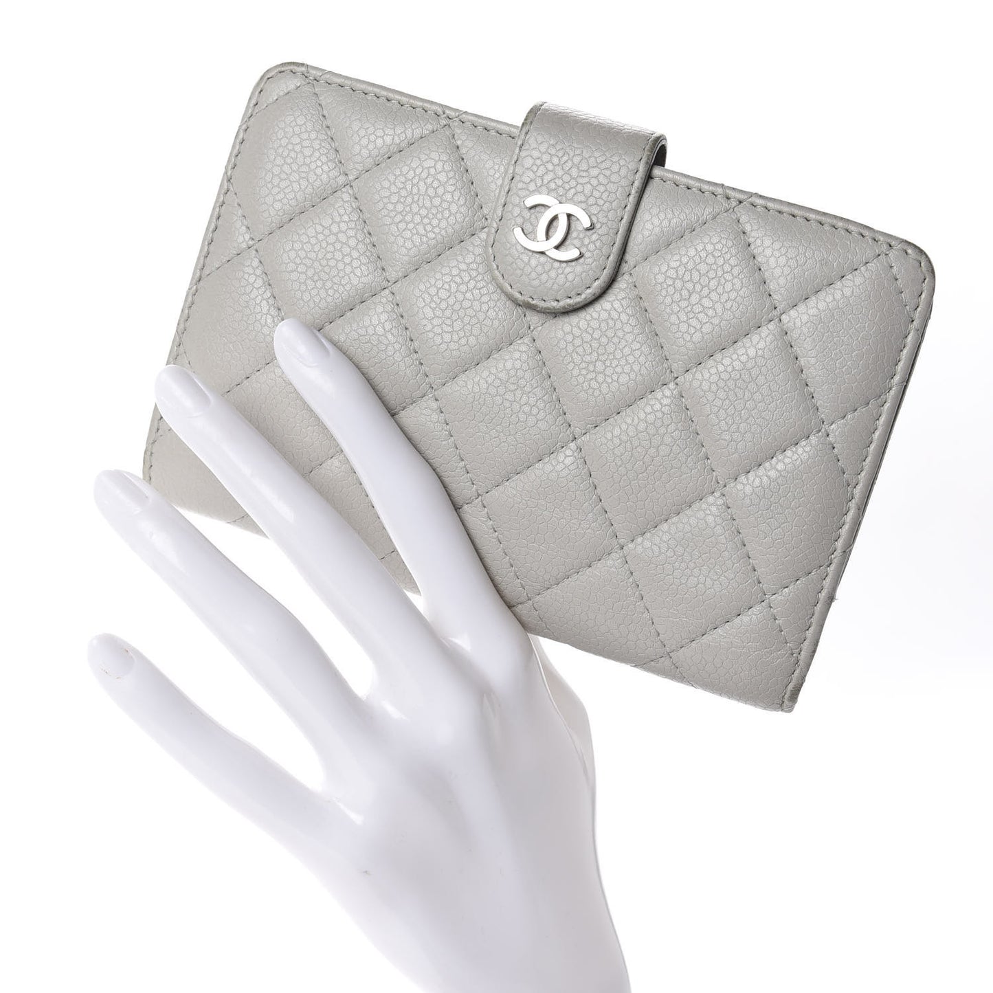 Caviar Quilted CC French Wallet Light Gray
