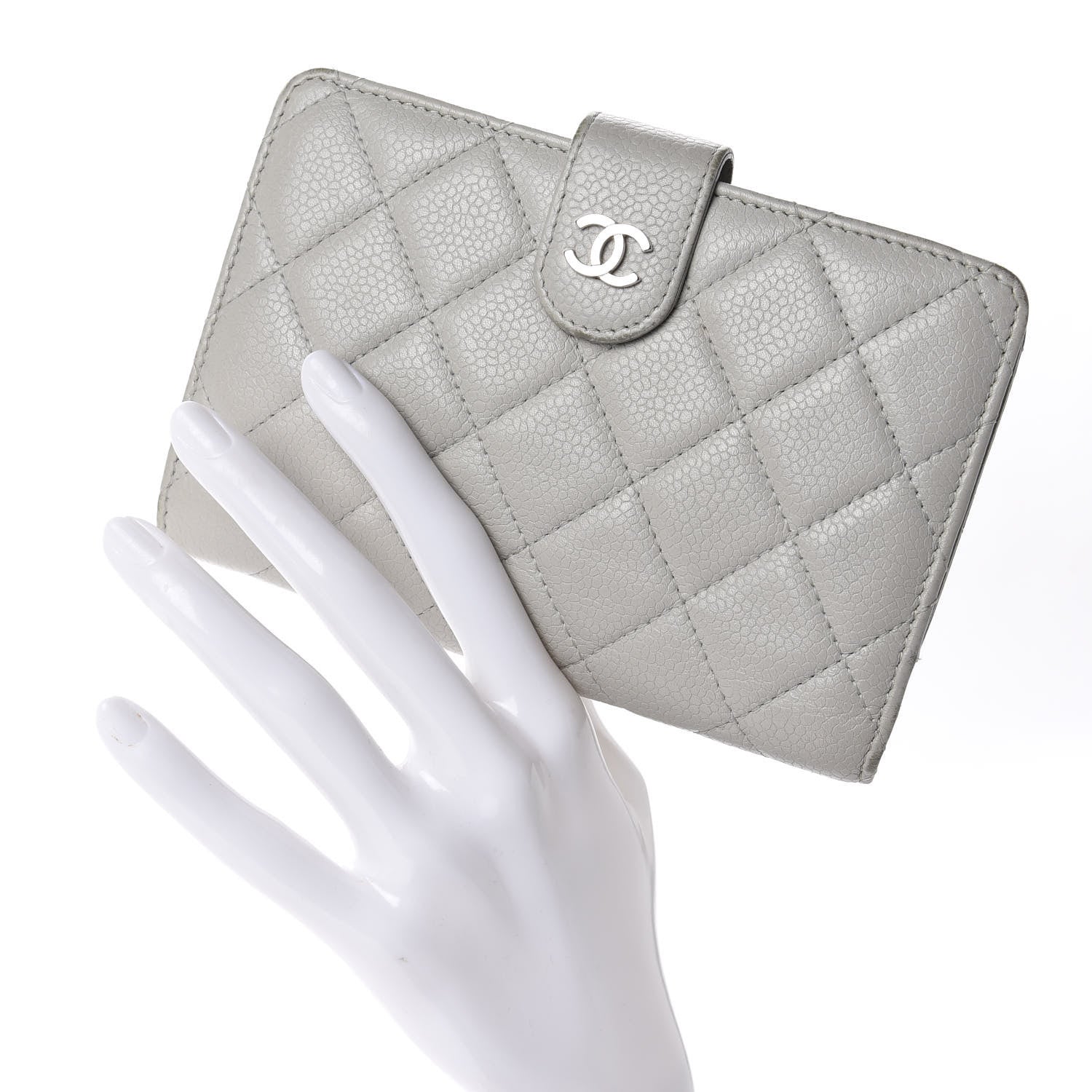Chanel Caviar Quilted CC French Wallet Light Gray 2 of 15