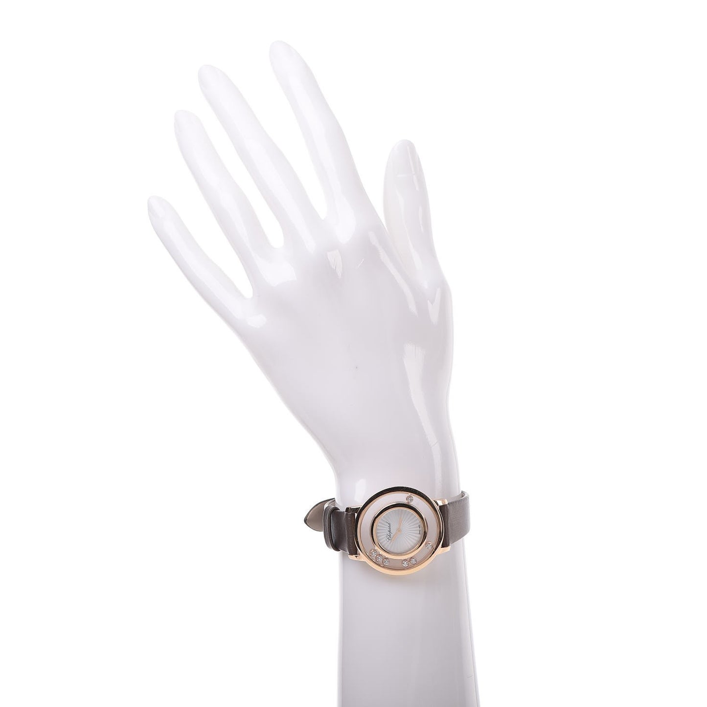 18K Rose Gold Calfskin 7 Diamond 32mm Happy Diamonds Quartz Watch