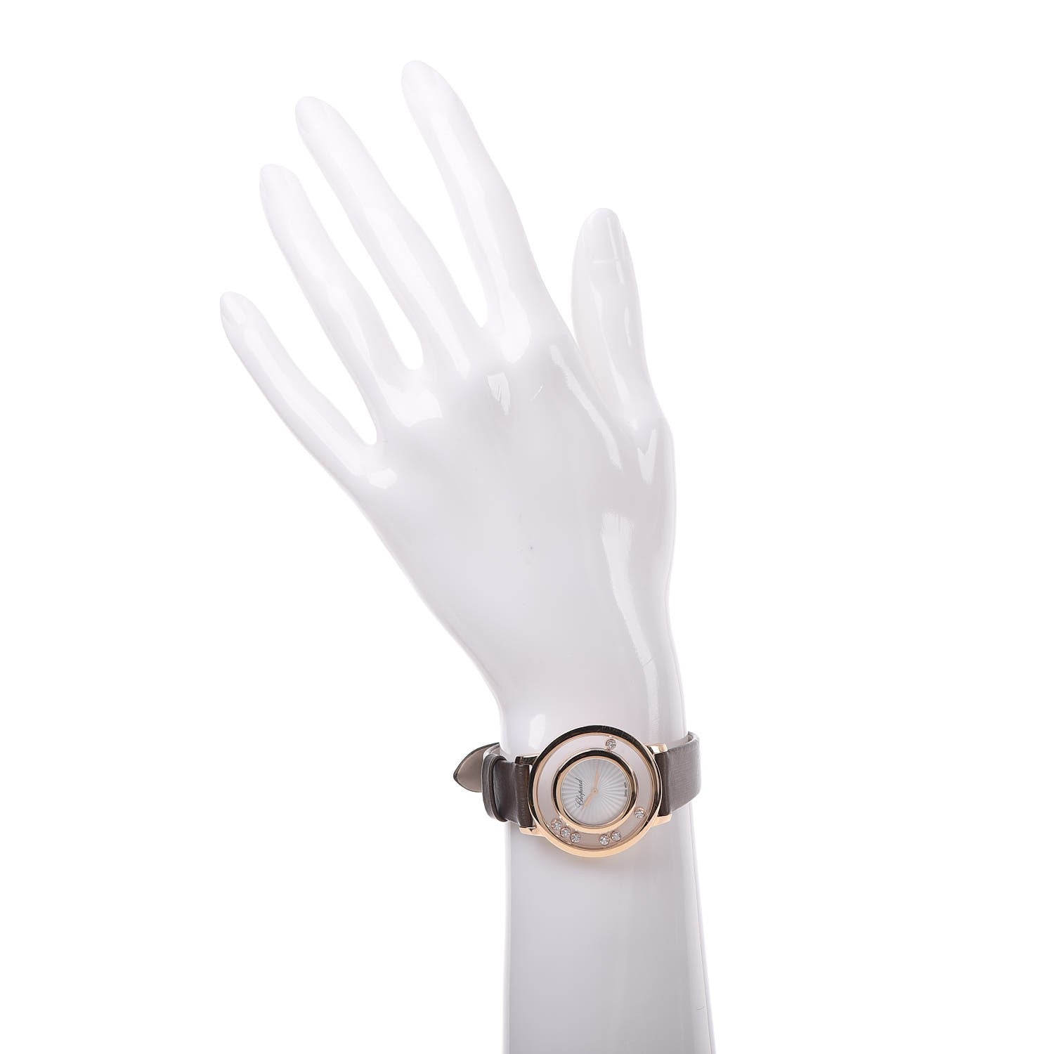 Chopard 18K Rose Gold Calfskin 7 Diamond 32mm Happy Diamonds Quartz Watch 2 of 13