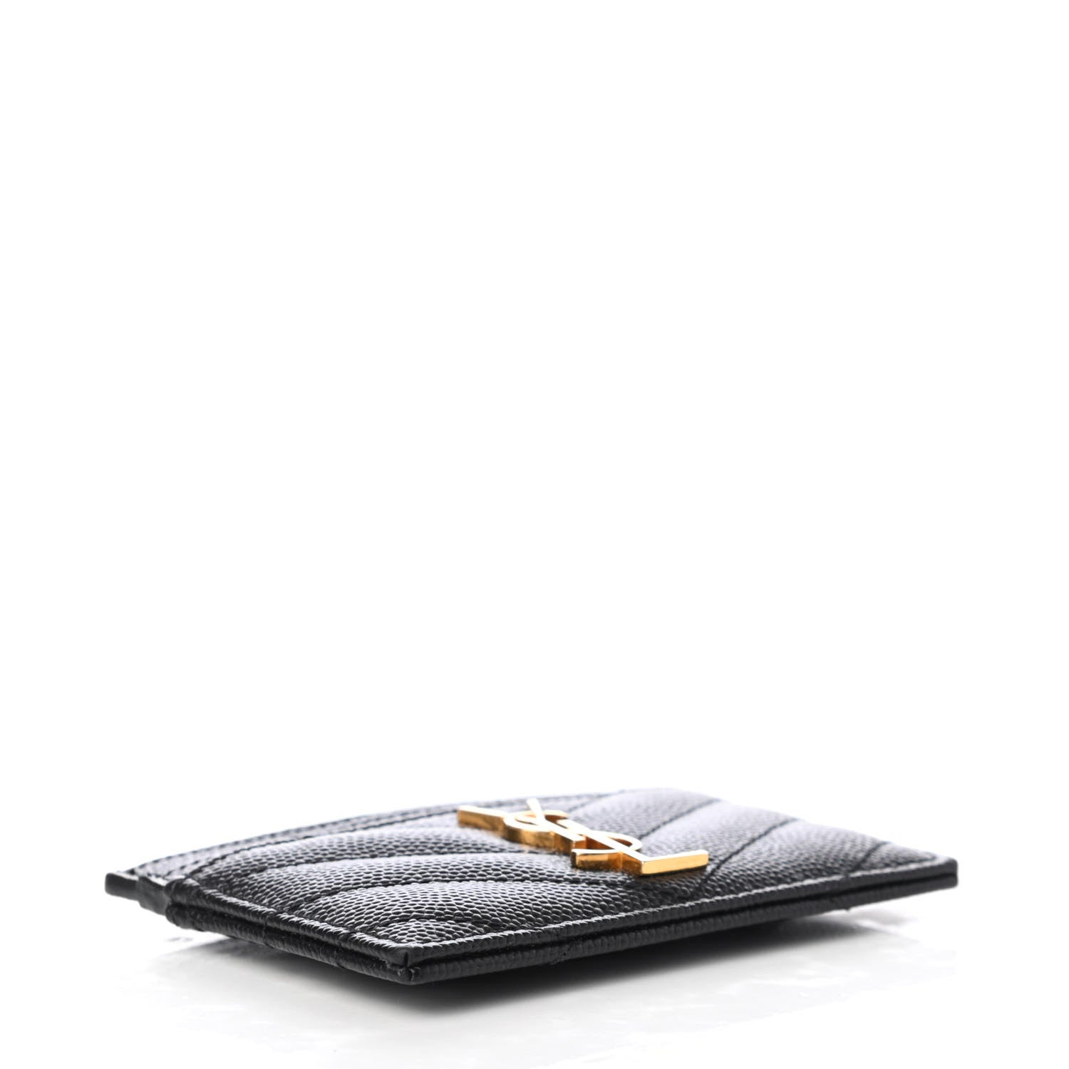 Saint Laurent Grain De Poudre Matelasse Chevron Monogram Credit Card Case Black 4 of 7