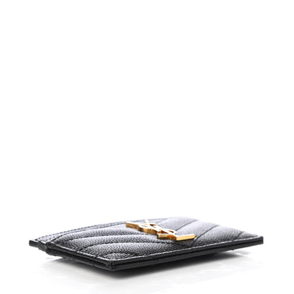 Saint Laurent Grain De Poudre Matelasse Chevron Monogram Credit Card Case Black 4 of 7