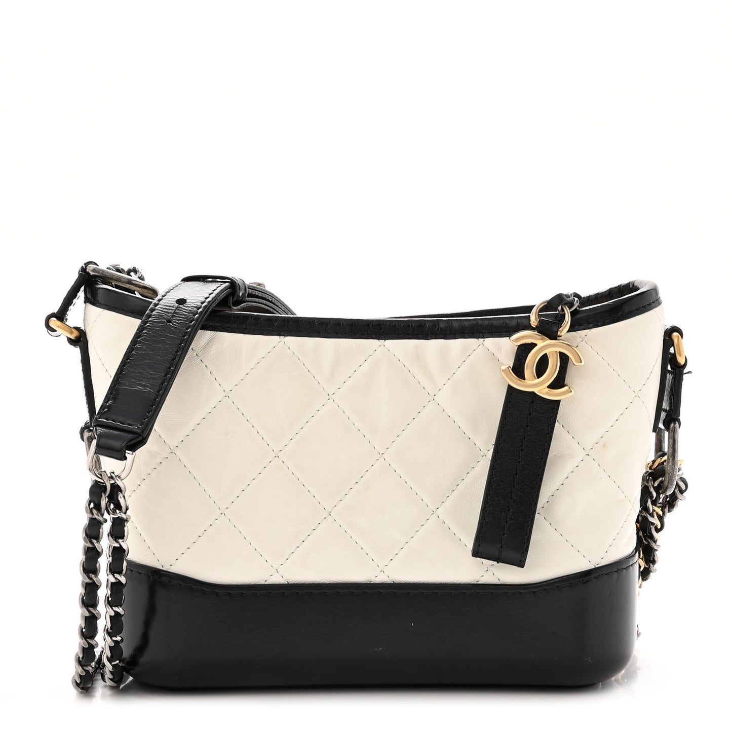 Aged Calfskin Quilted Small Gabrielle Hobo Black White