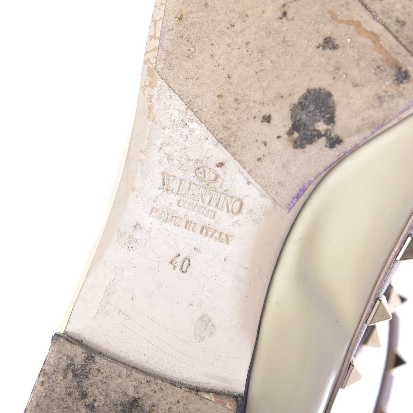 Patent Rockstud Cage Ballerina Flats 40 Ivory Poudre