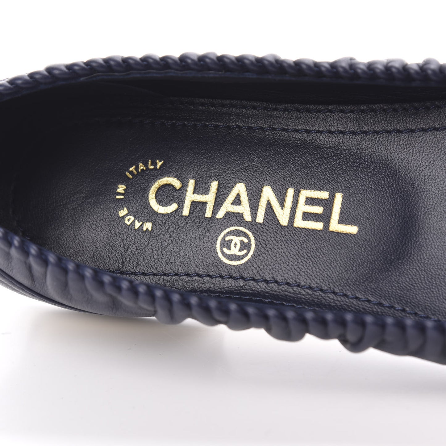 Lambskin CC Cap Toe Ballerina Flats 36 Navy