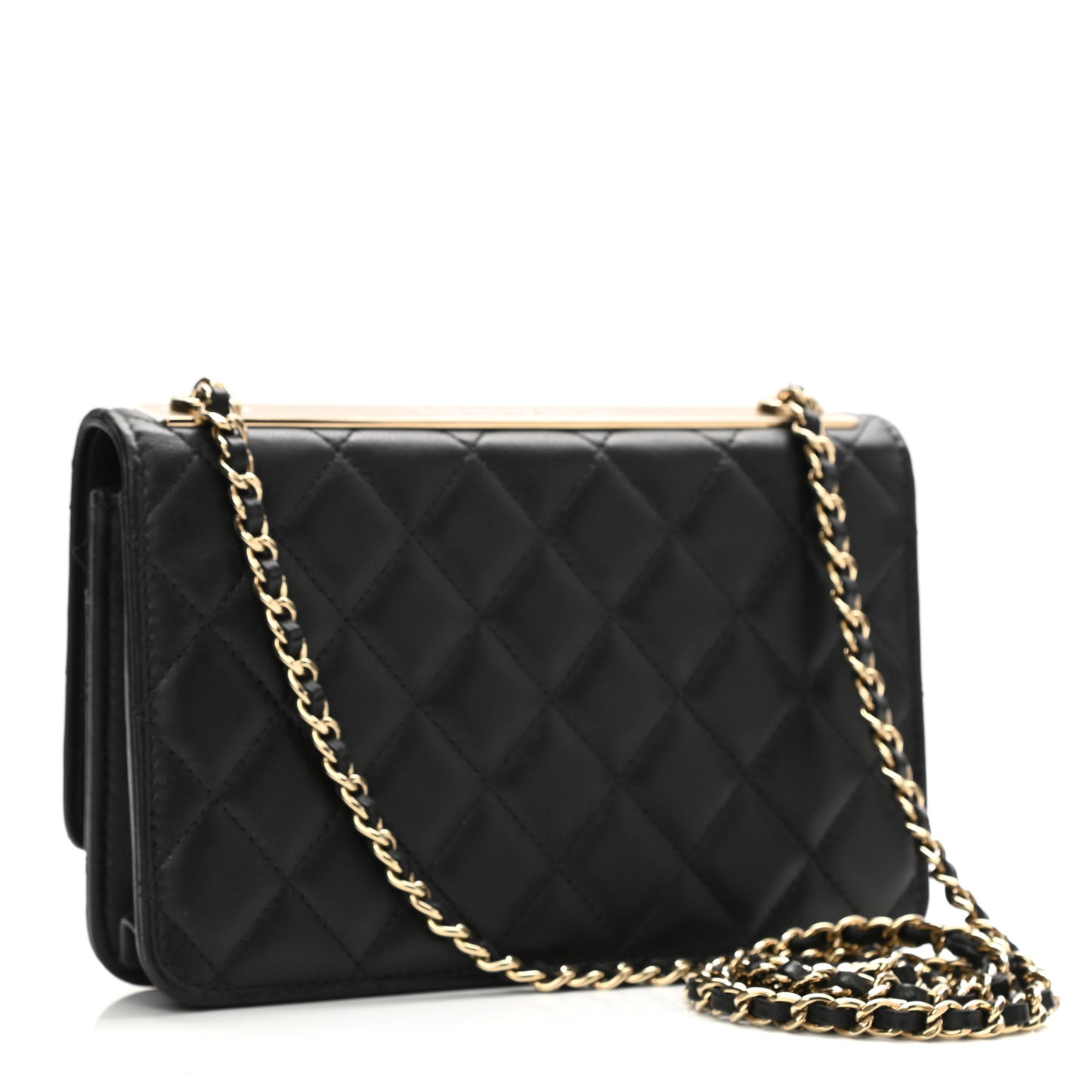 Lambskin Quilted Trendy CC Wallet On Chain WOC Black