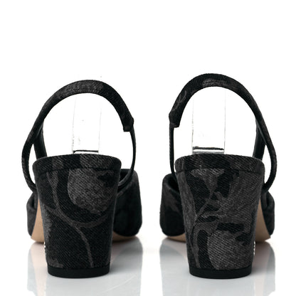Chanel Denim Cap Toe CC Slingback Pumps 38 Charcoal Black Blue 5 of 10