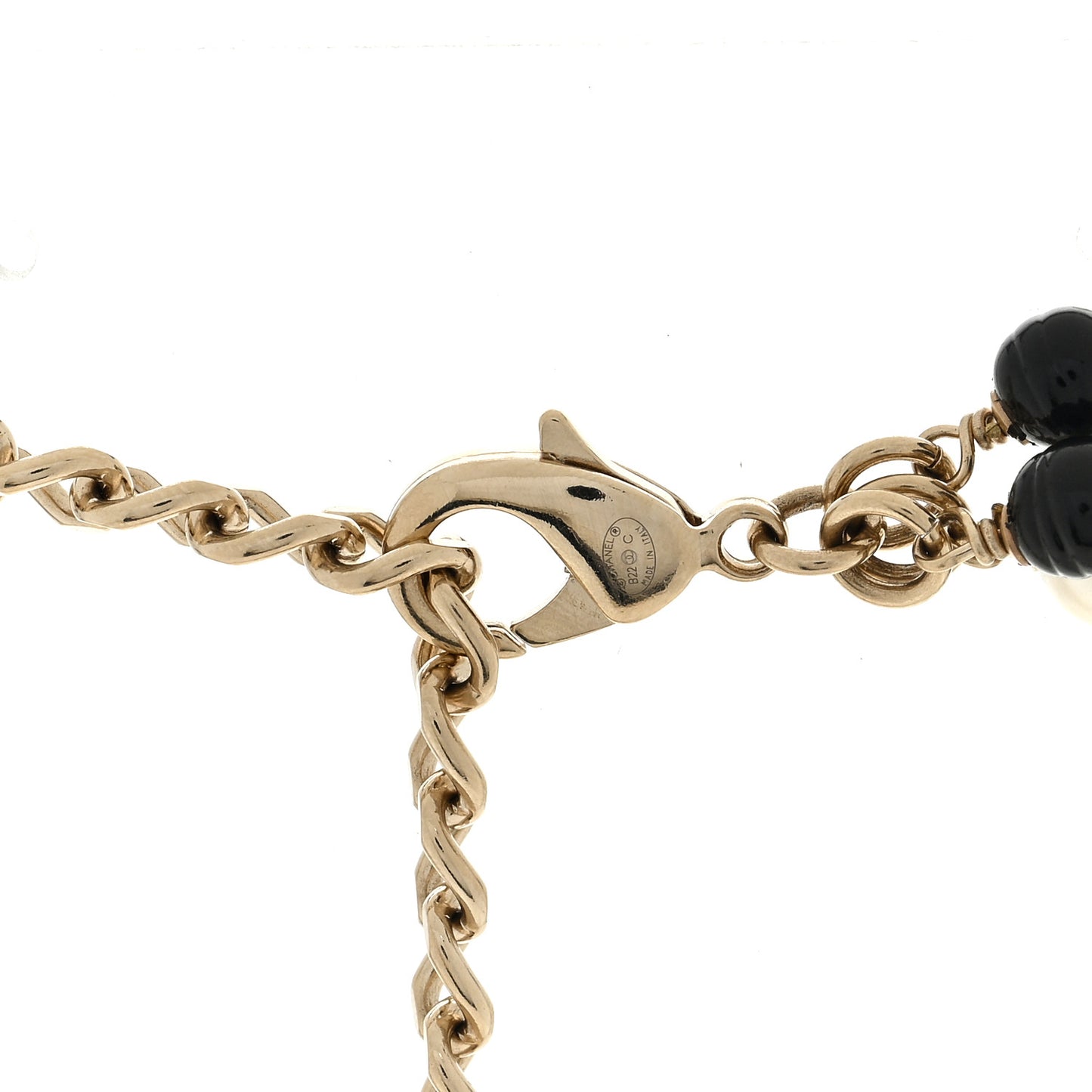 Pearl Bead Heart CC Long Multi Chain Necklace Gold Black
